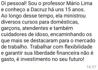 Depoimento de aluno Mário Lima sobre o curso Cuidador de Ouro